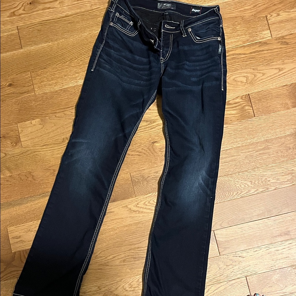 Silver Jeans Dark Indigo Bootcut Jeans with Contrast Stitching